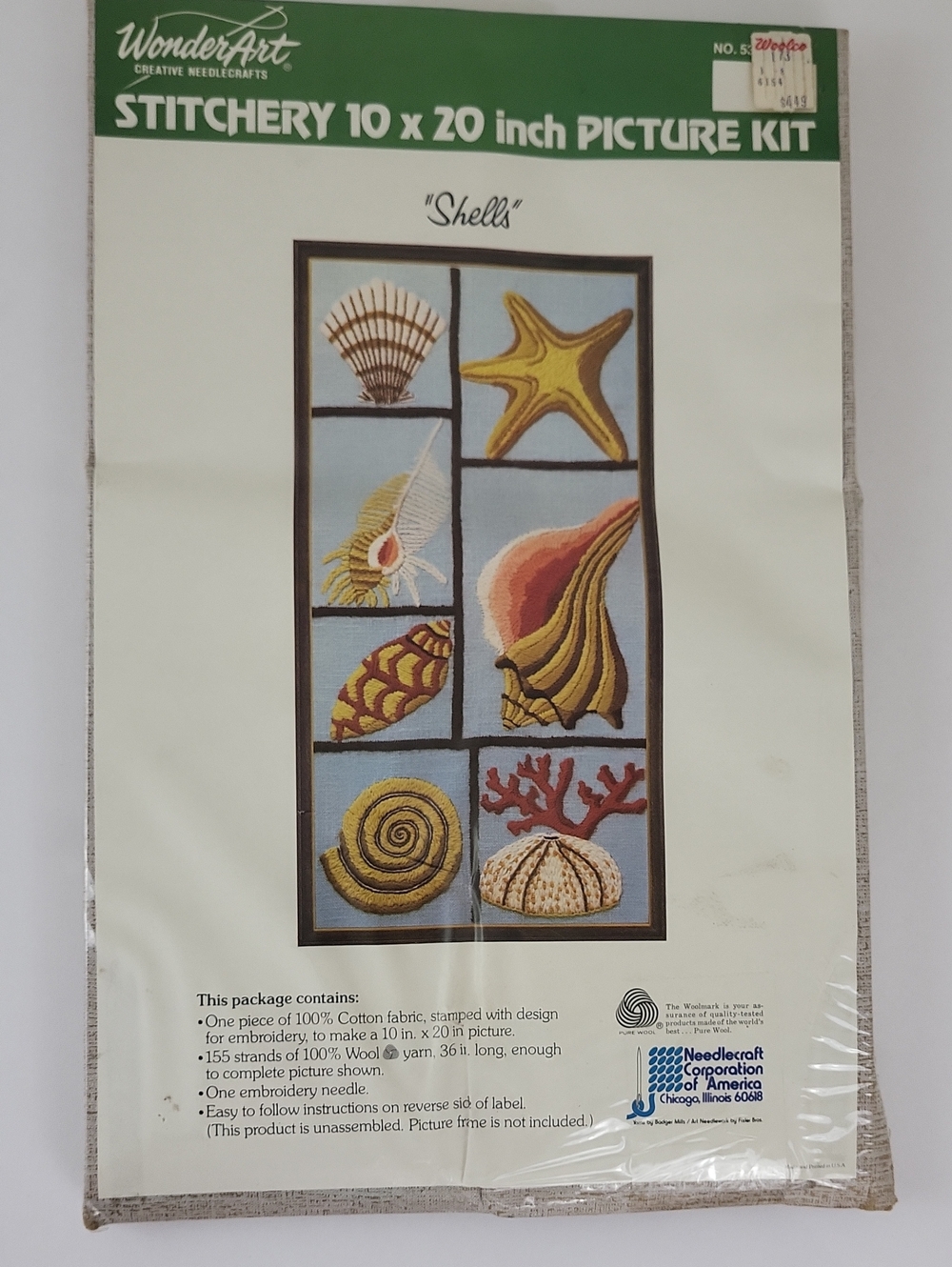 New Vtg WonderArt Stitchery Shells 10x20" Embroidery Picture Kit #5301